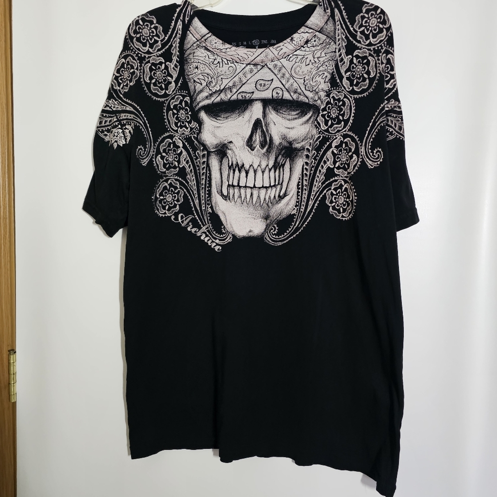 Archaic Mens Black Graphic Skull Short Sleeve Tee Shirt Size XL